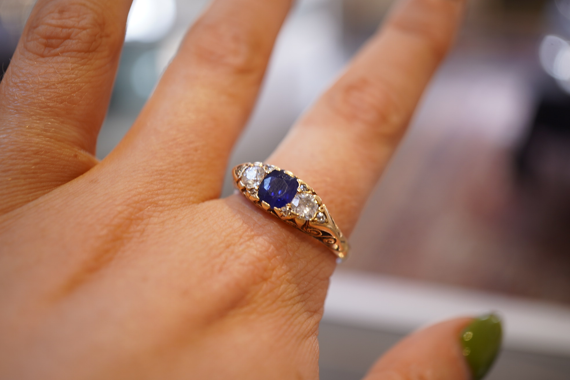 A sapphire and diamond ring, circa 1902